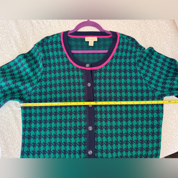 APPLESEED’S SWEATER/CARDIGAN. SIZE XL BUTTONED, NAVY/GREEN HOUNDSTOOTH, VINTAGE - Picture 10 of 12